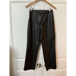 Oak + Fort Faux Leather Pants Womens M Black Straight Leg Contemporary